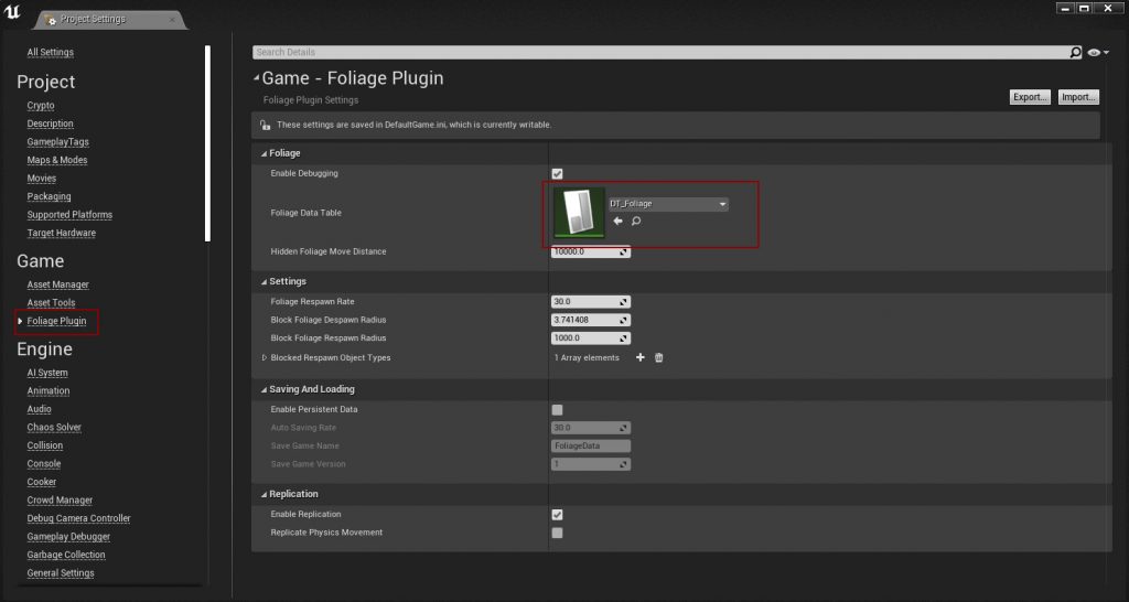 Foliage Plugin settings