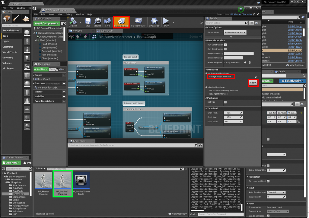 Add the interface to BP_SurvivalCharacter