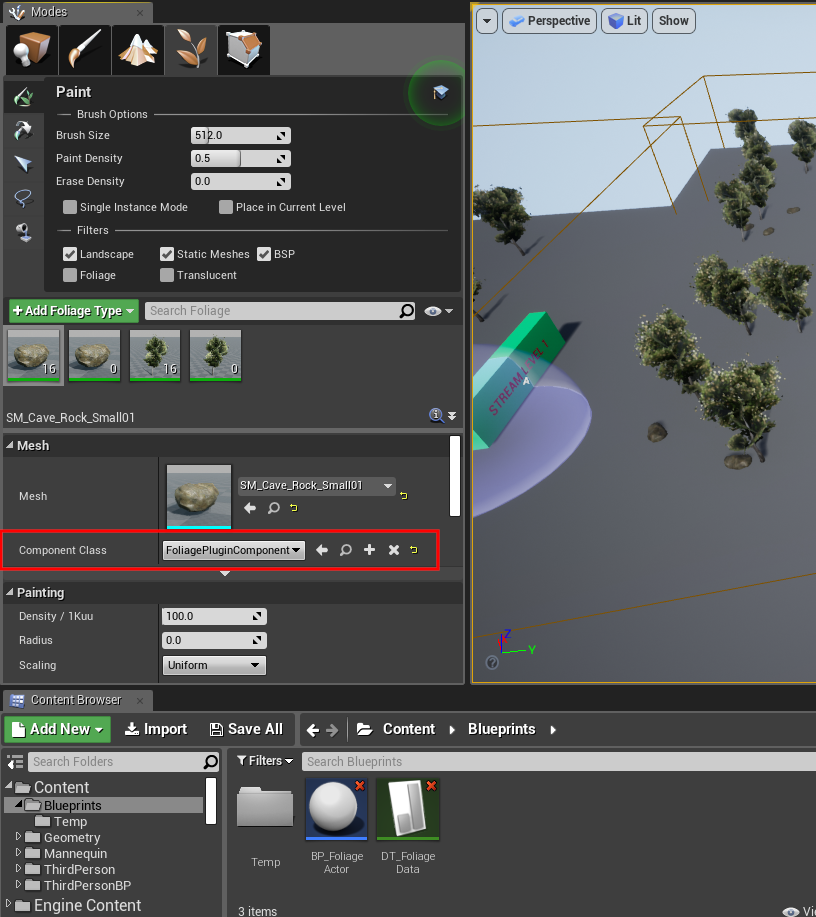 Set the Component Class to FoliagePluginComponent