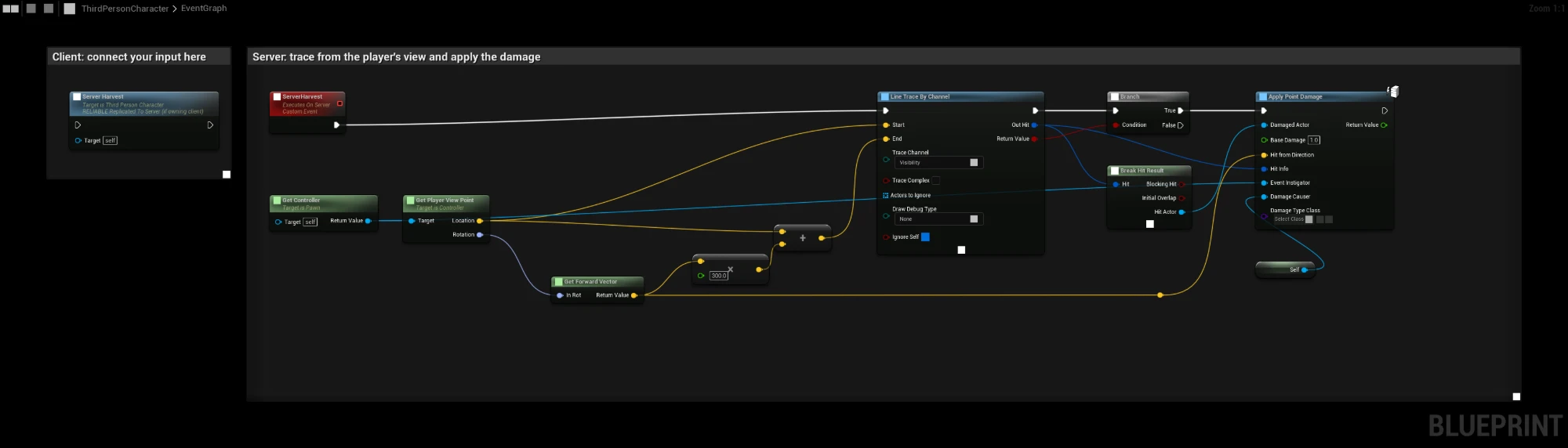 Server RPC with a line trace and Apply Point Damage